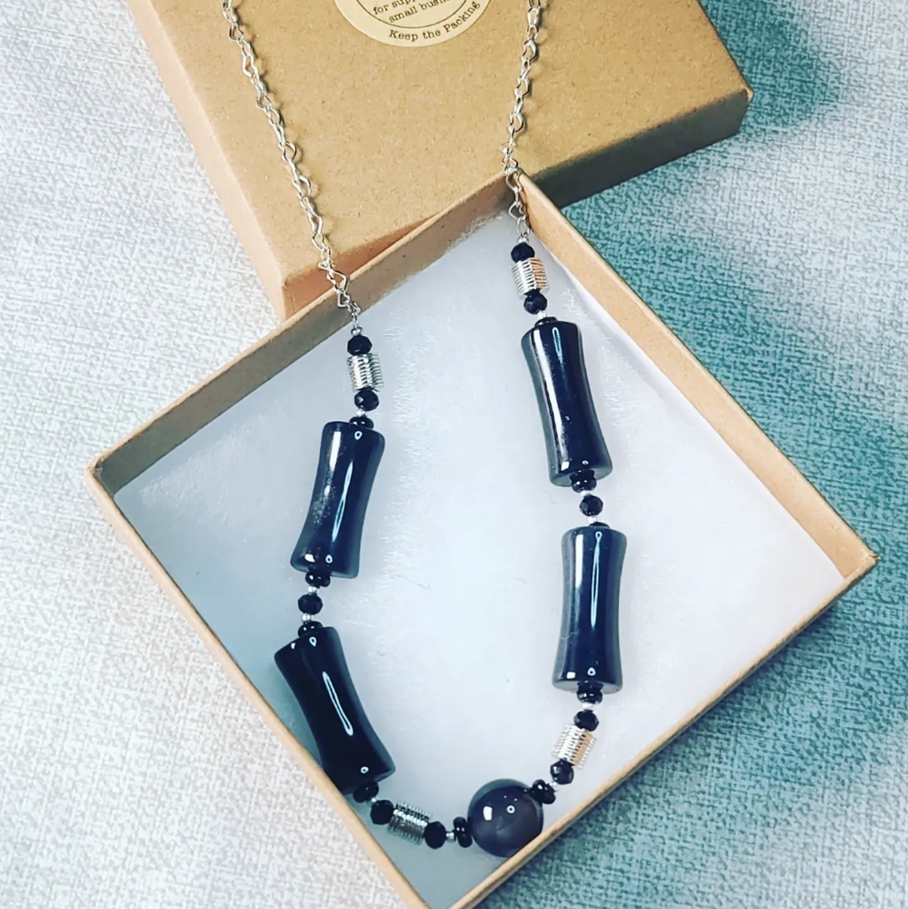 Black Agate Stainless steel chain necklace